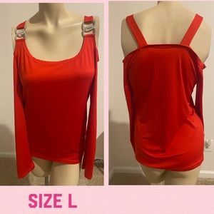 Women’s Red Open Shoulder Top Size L. 🛍